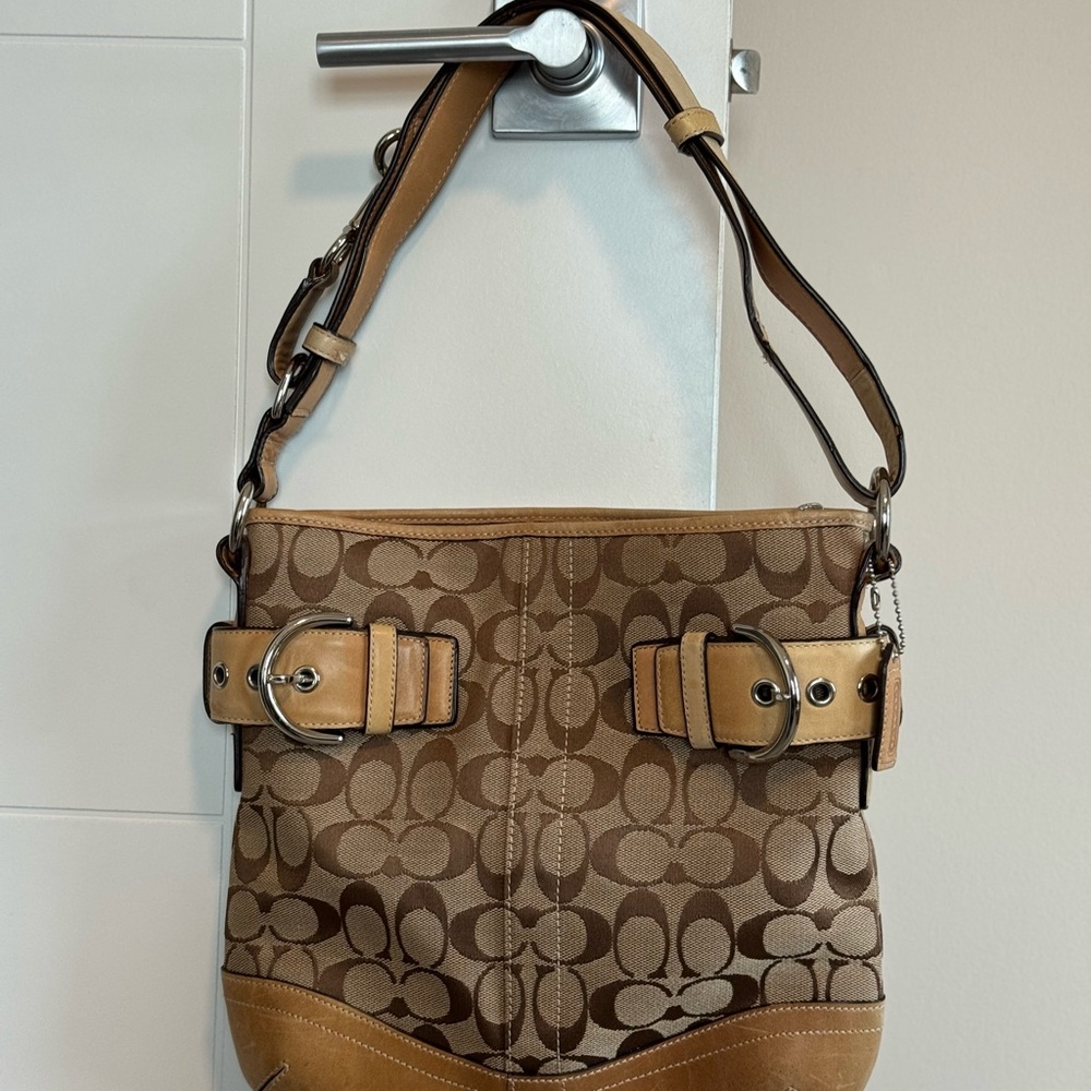 Coach Signature Jacquard Soho Duffle Brown and Tan